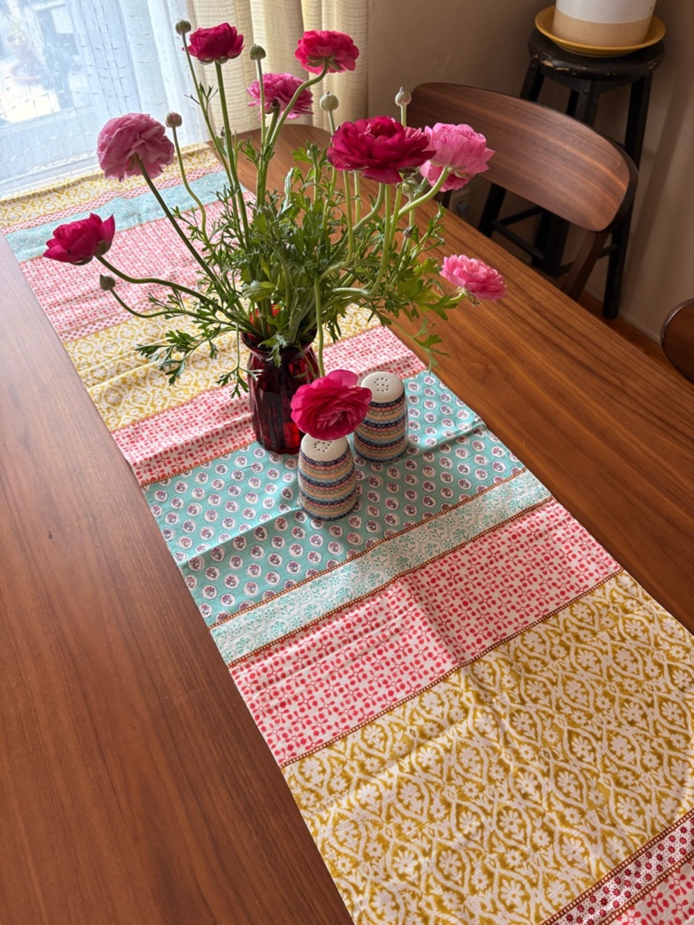 Floral Patchwork Table Runner in Pink, Aqua & Mustard